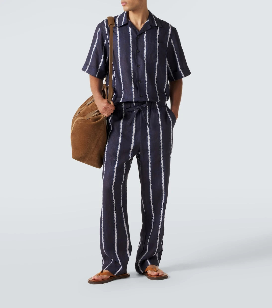 Commas - Striped linen wide-leg pants