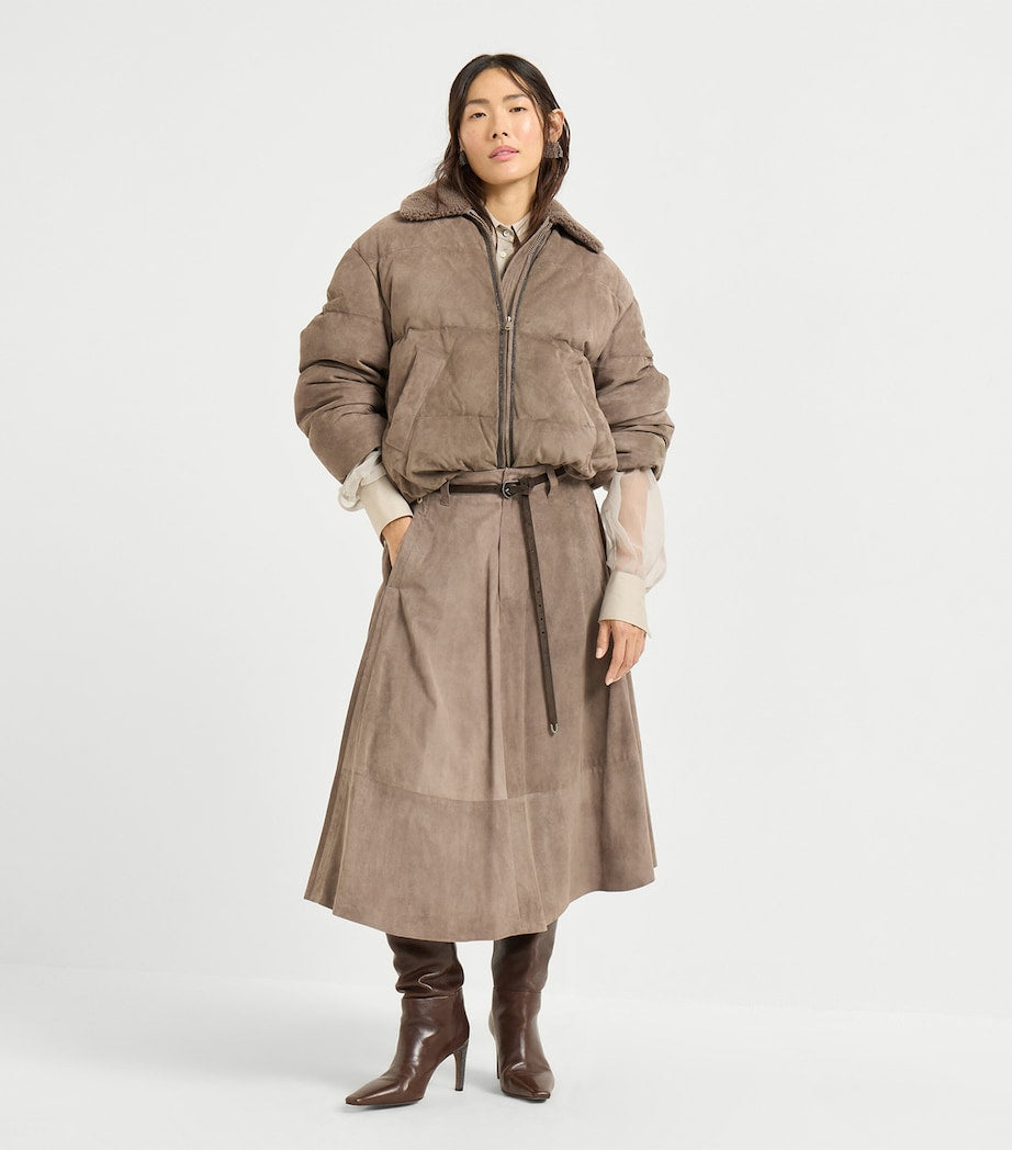 Brown Suede Midi Skirt