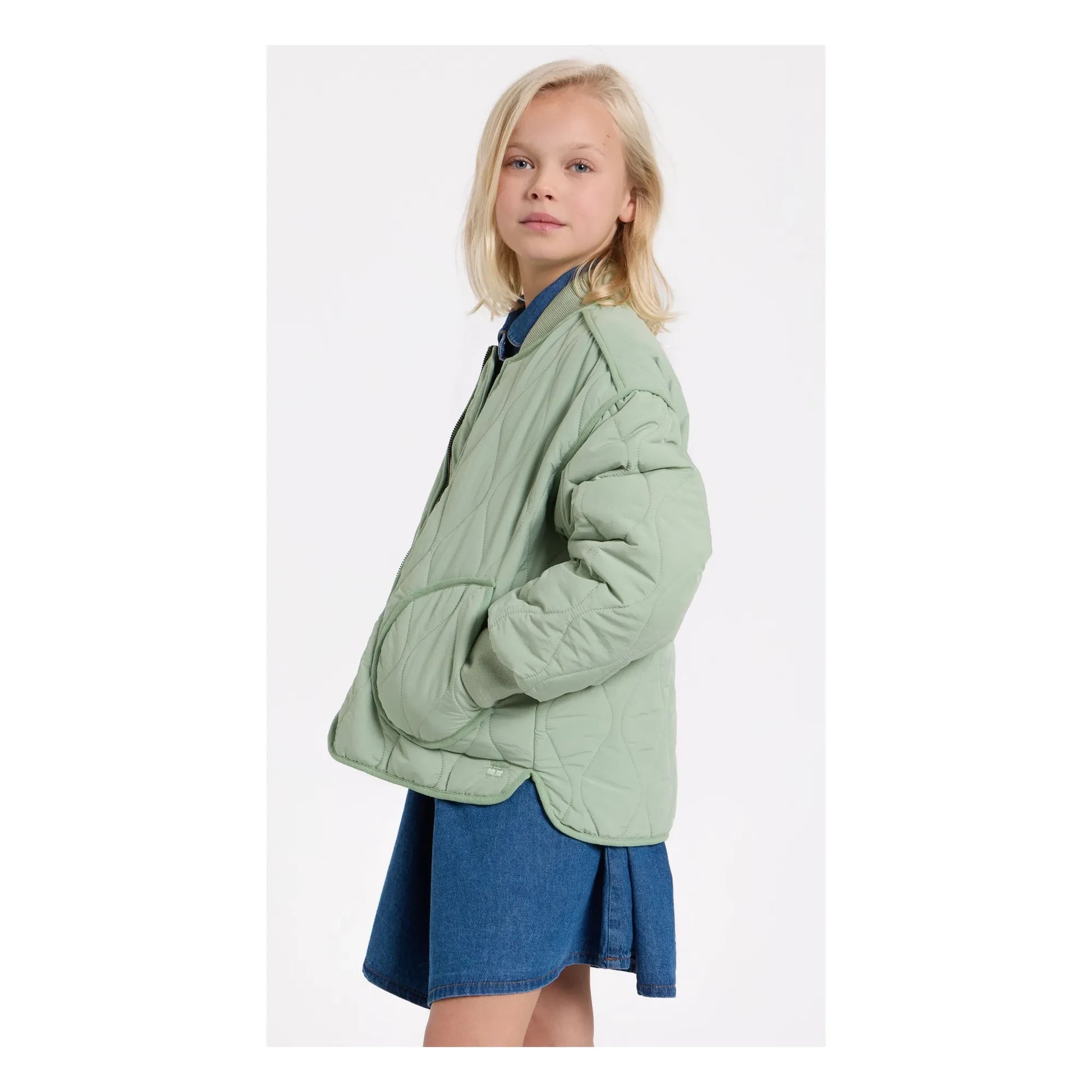 Hundred Pieces - Fuzzy Quilted Bomber | Sage