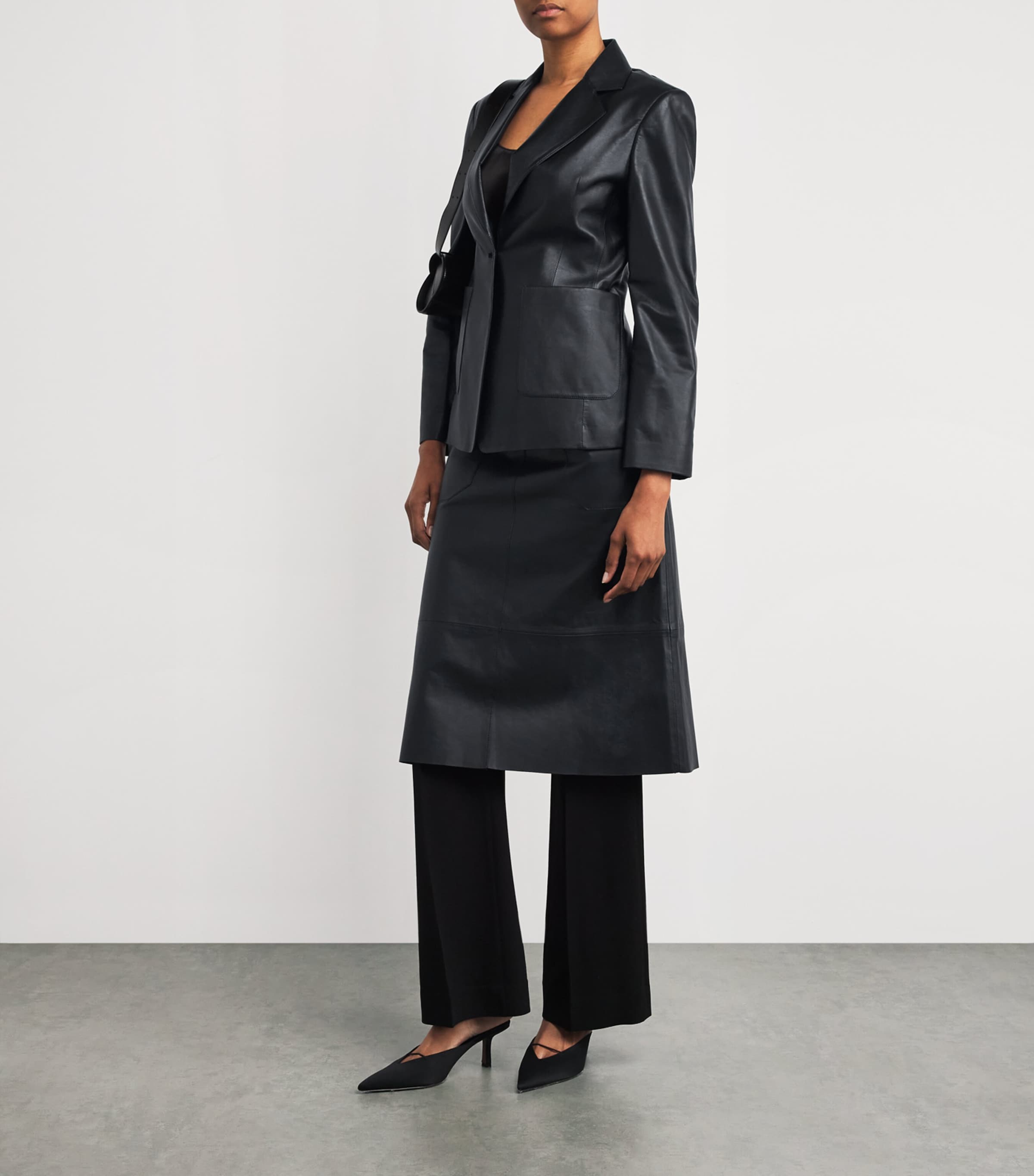 Leather Blomfield Midi Skirt BLACK