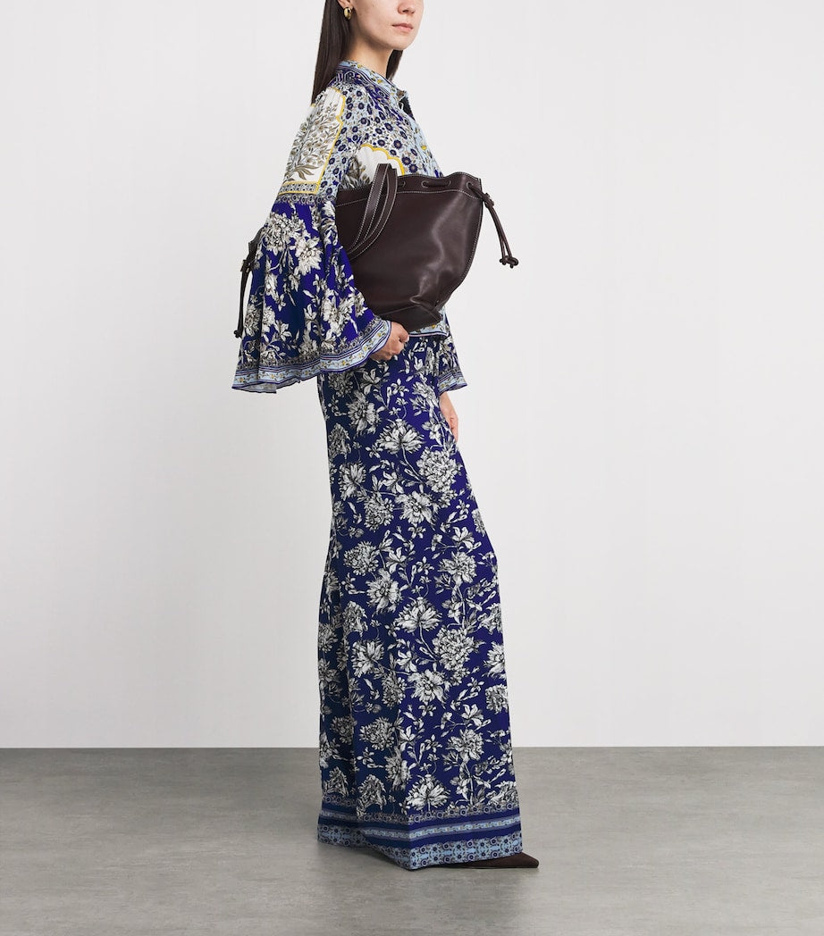 Alice+Olivia Blue Willa Bell-Sleeve Top