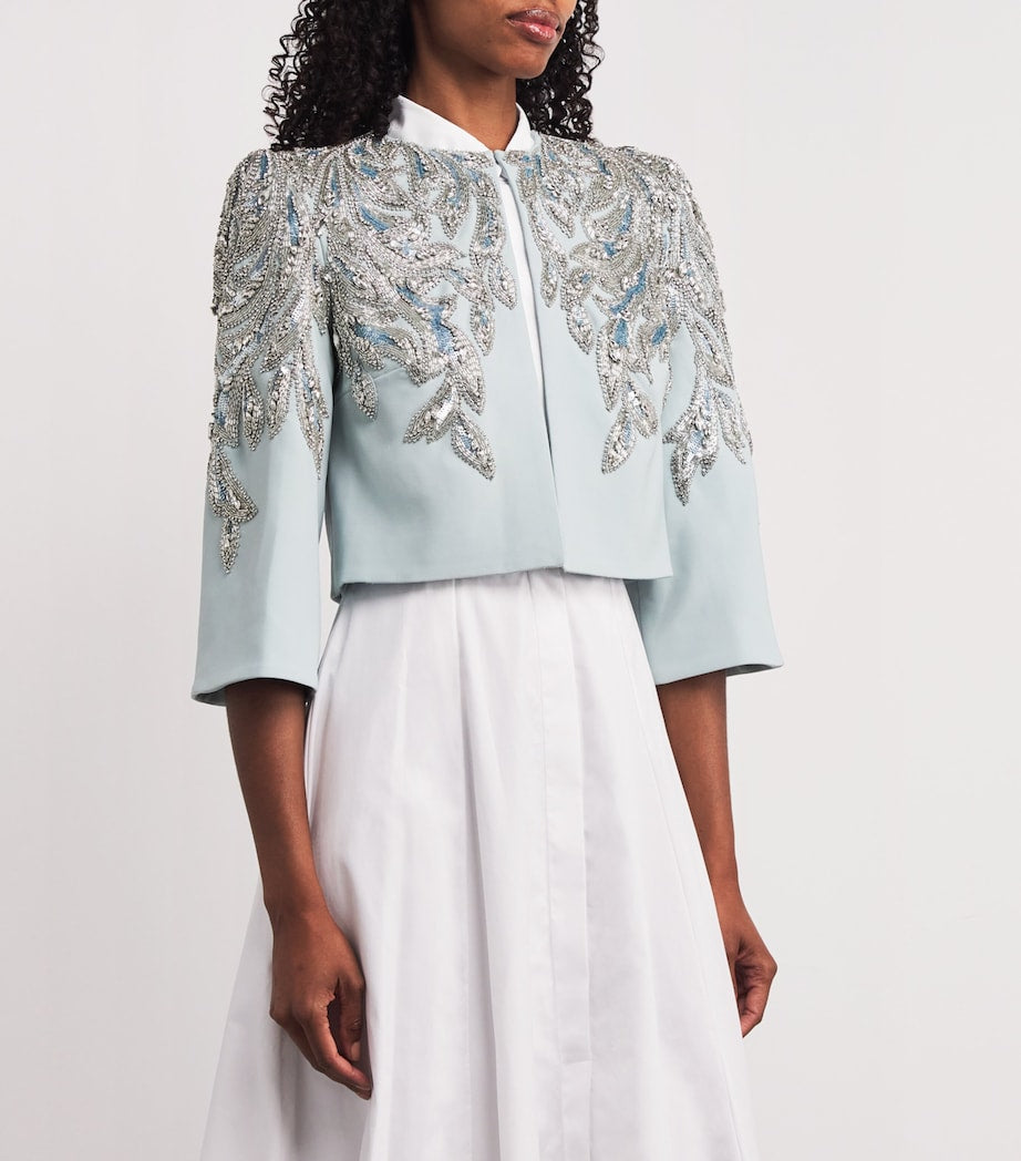 Jenny Packham Blue Satin Embellished Versalilles Jacket