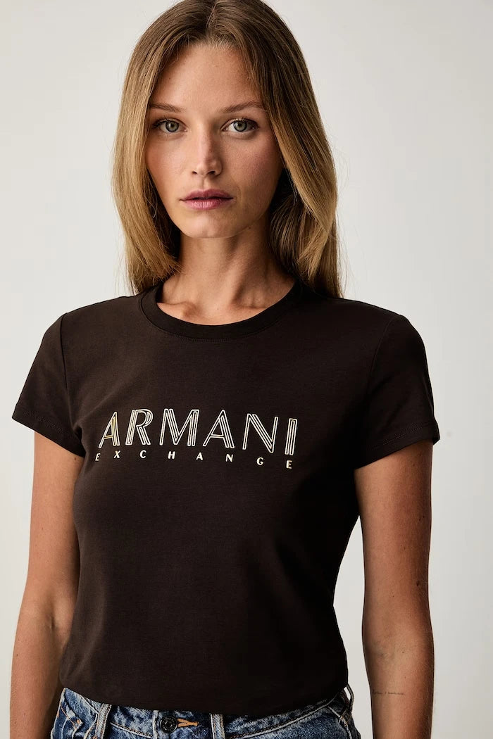 Armani Exchange pamuk ve elastanlı kadın tişörtü