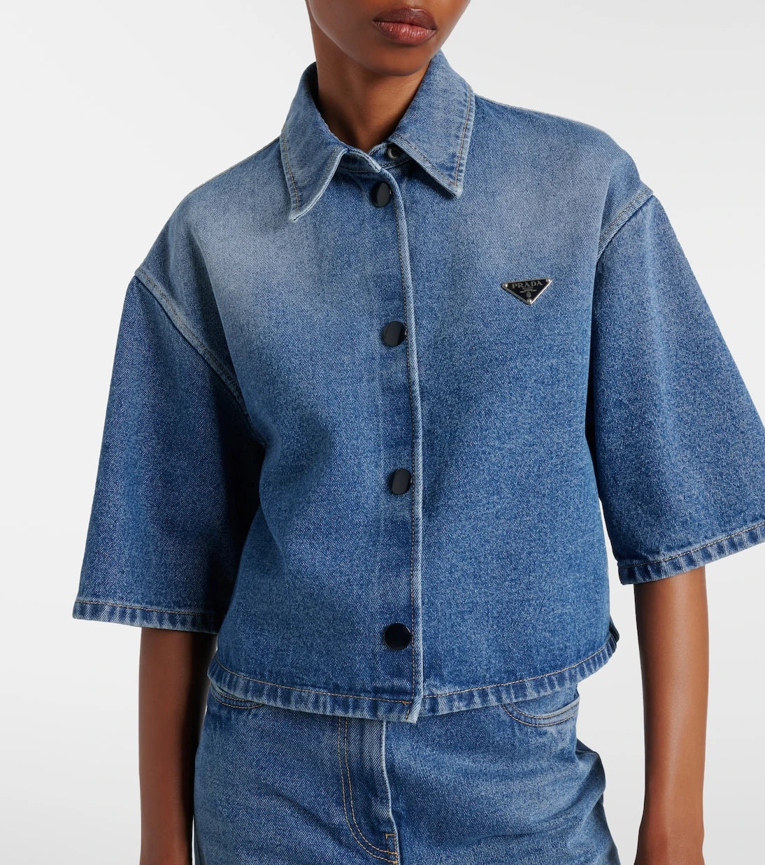Prada - Logo cropped denim shirt