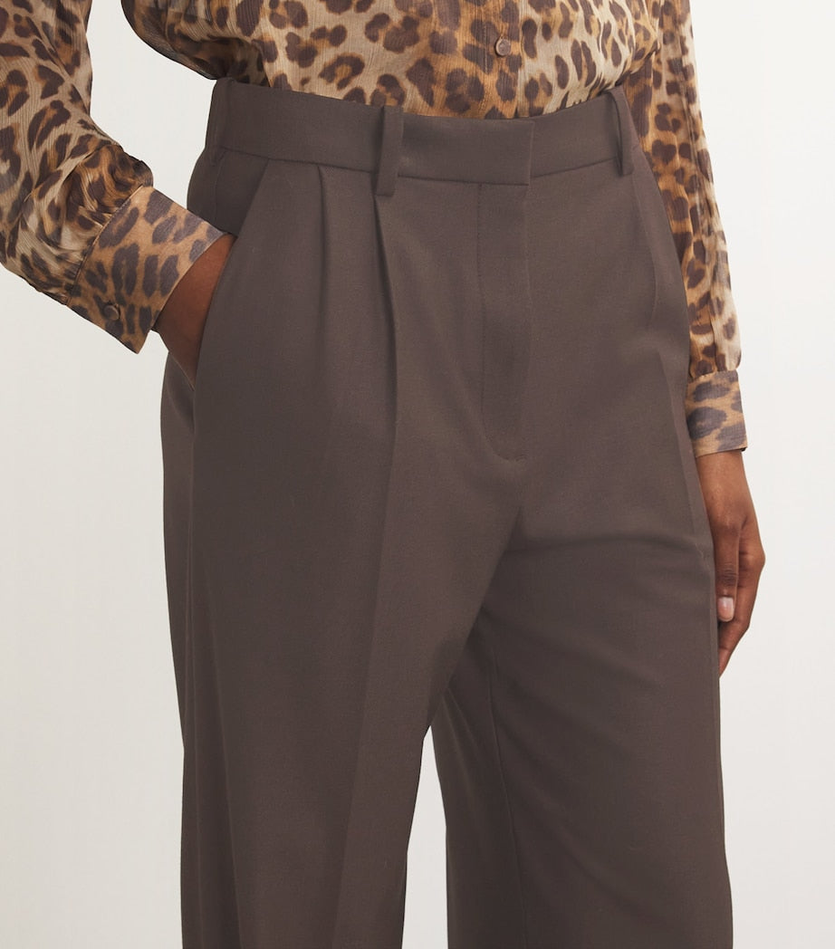 Maje Brown Wide-Leg Tailored Trousers