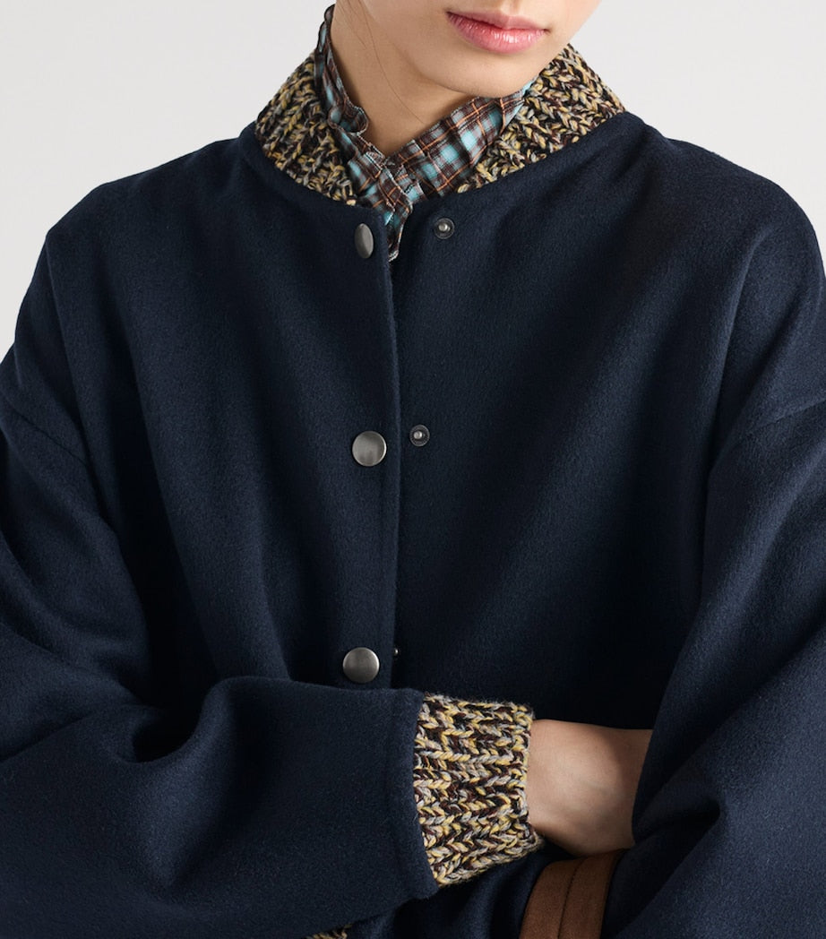 Prada Blue Wool-Cashmere Bomber Jacket