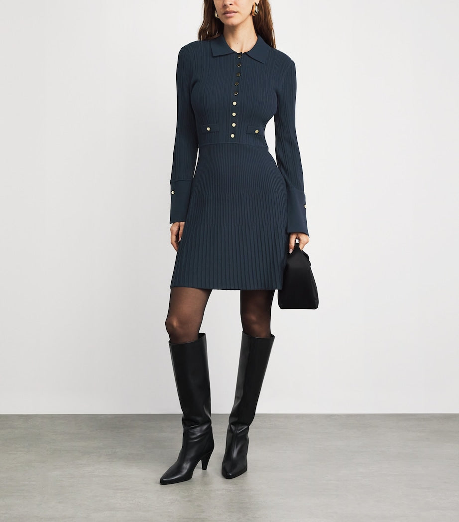 Veronica Beard Navy Ribbed Lauper Mini Dress