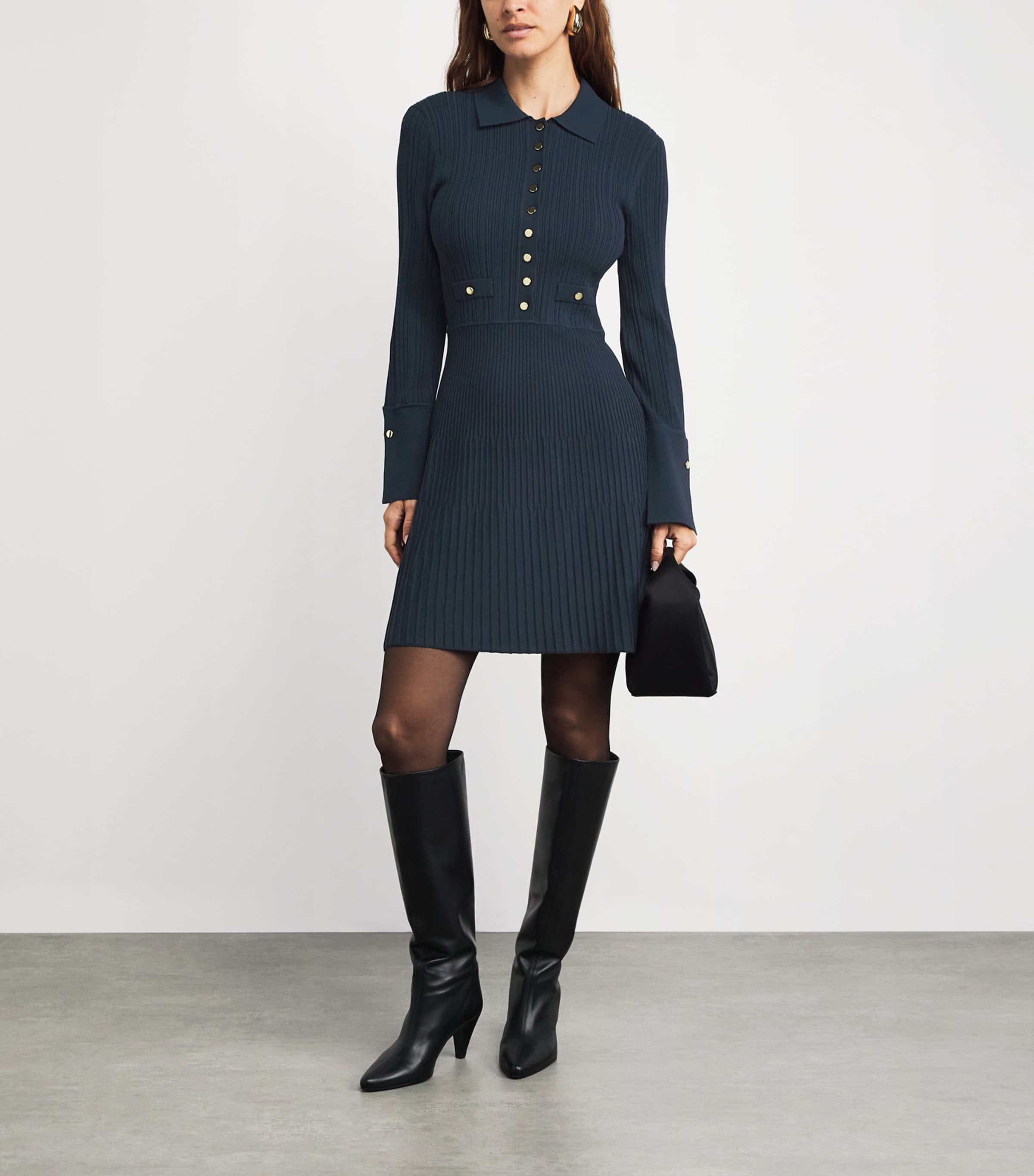 Veronica Beard Navy Ribbed Lauper Mini Dress