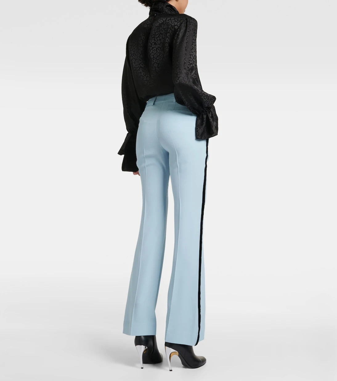 Nina Ricci - Velvet-trimmed cady flared pants
