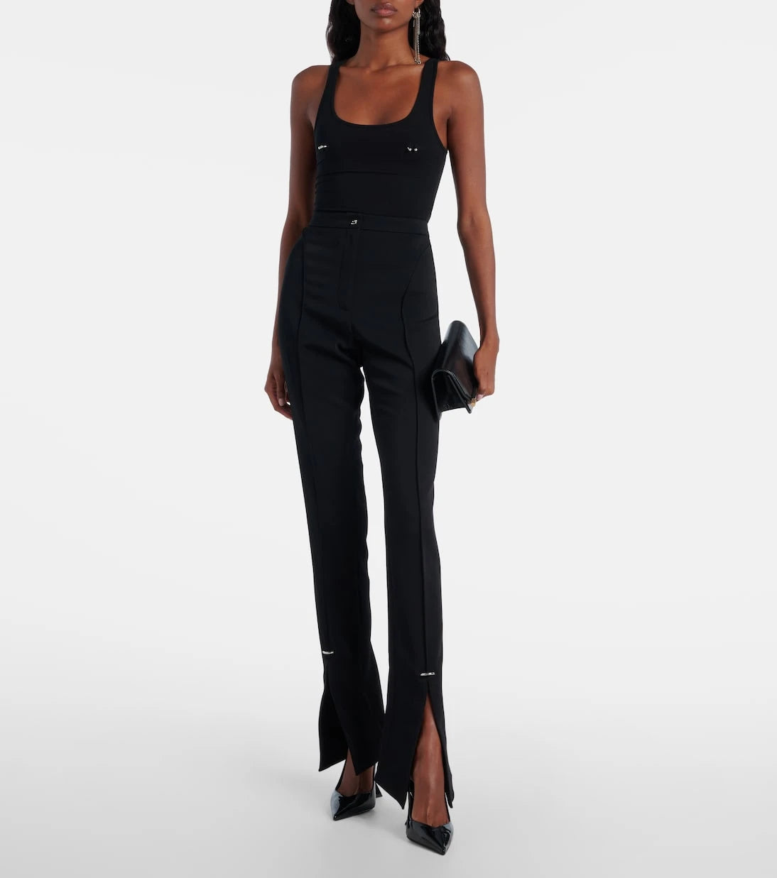 Mugler - Embellished cotton-blend bodysuit