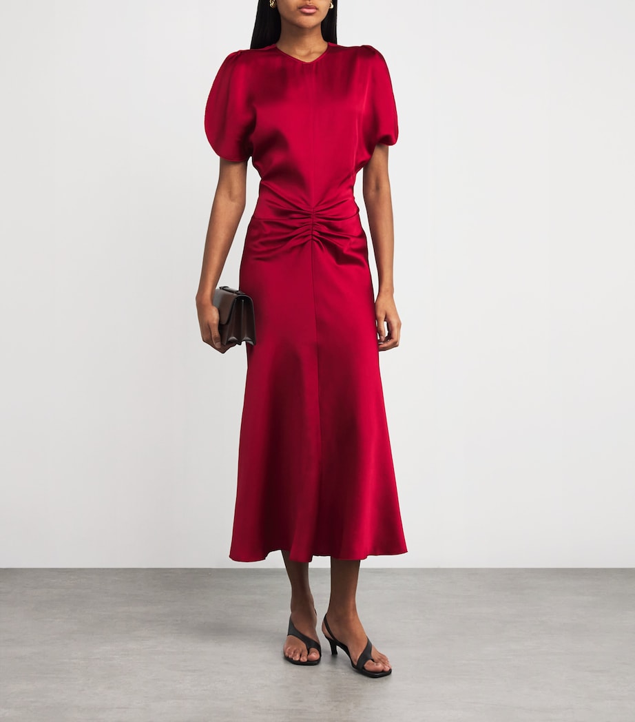 Victoria Beckham Red Gathered Waist Midi Dress
