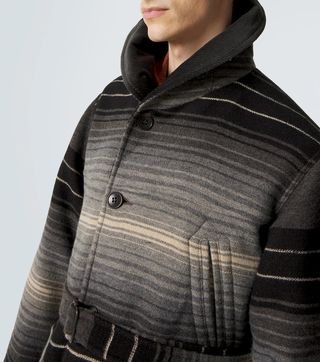 RRL - Striped wool and cotton jacquard coat