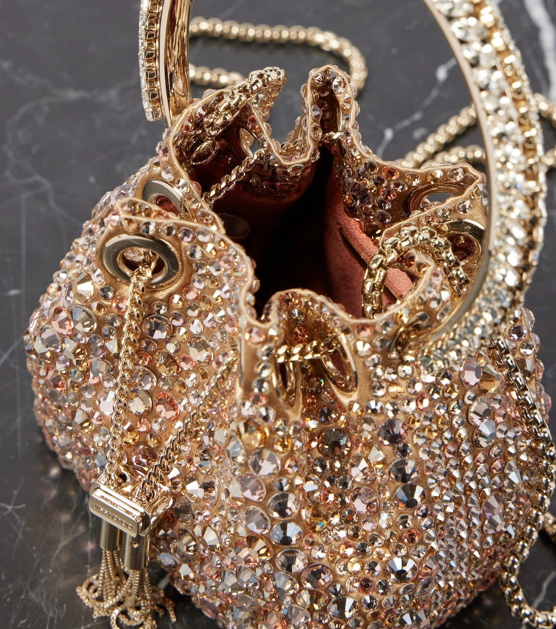 Jimmy Choo - Bon Bon Micro embellished satin bucket bag