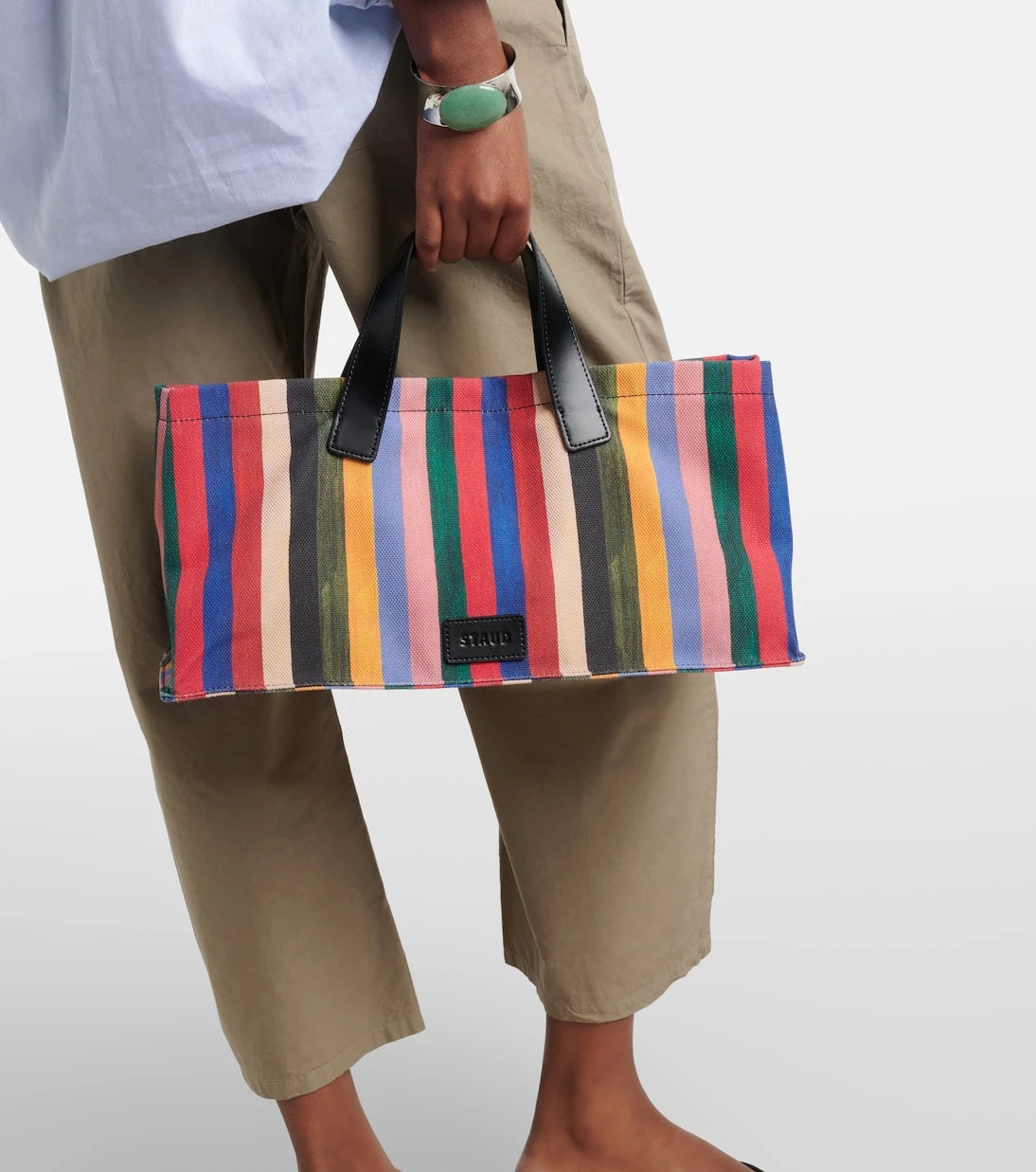 Staud - Port Medium striped canvas tote bag