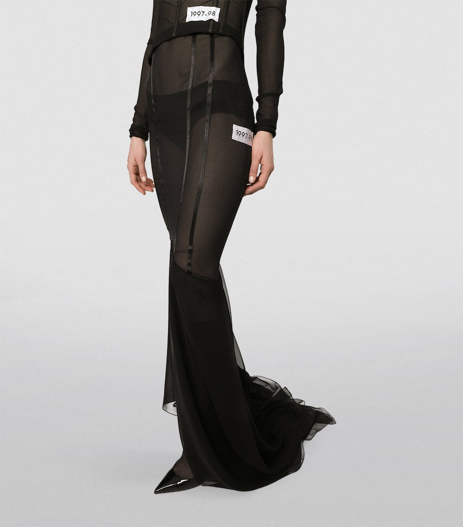 Dolce & Gabbana Multi Silk-Blend Black Sicily Ruffle Maxi Skirt