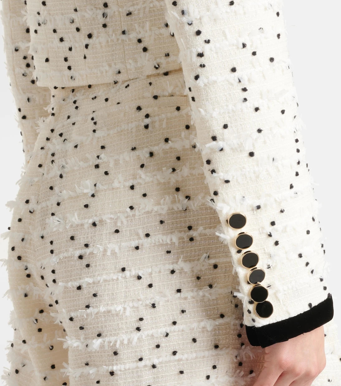 Nina Ricci - Polka-dot fringed wool-blend tweed jacket
