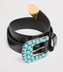 Valentino Garavani Black Leather VLogo Signature Gemstone Belt