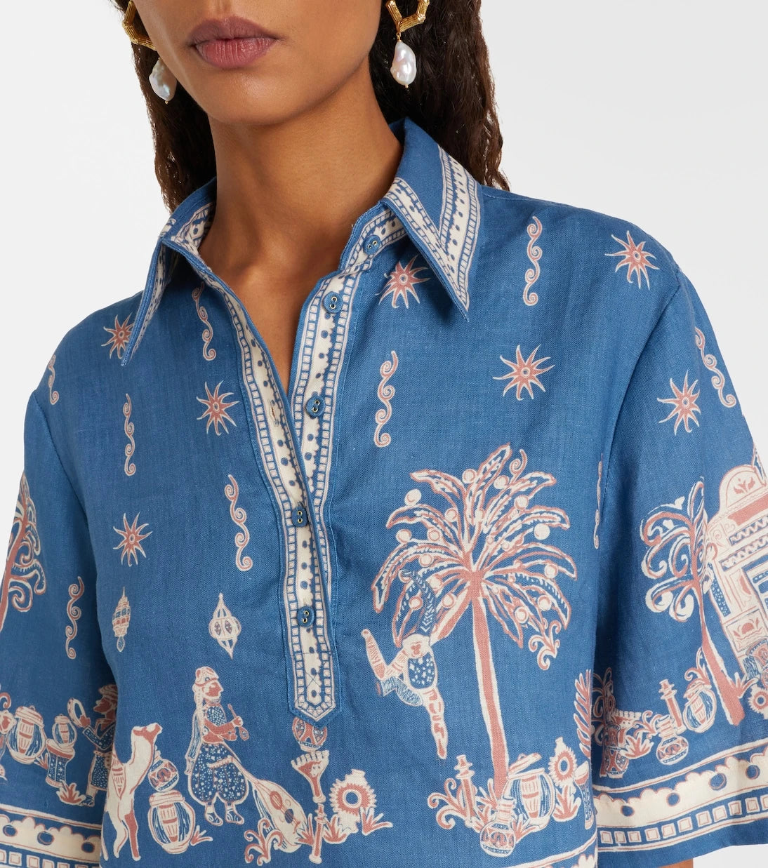 Alémais - Acacia printed cropped linen shirt