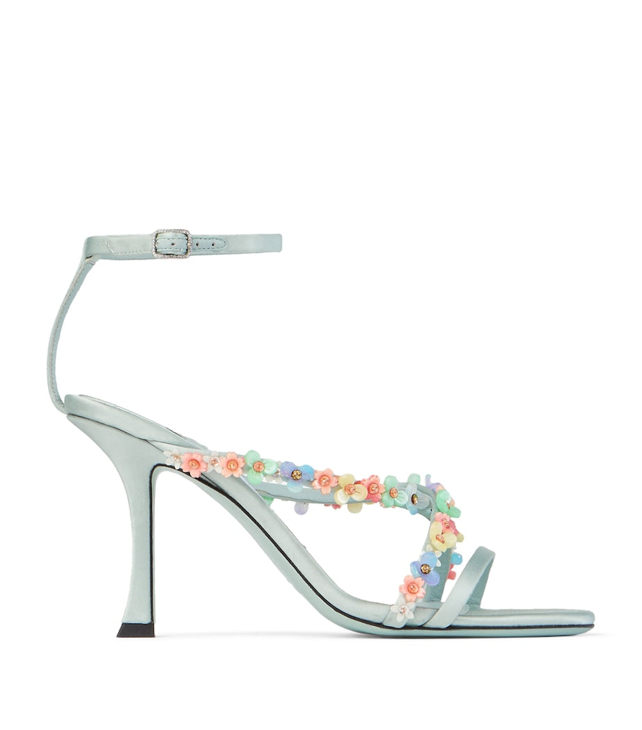 Turquoise Blanche 90 Satin Heeled Sandals