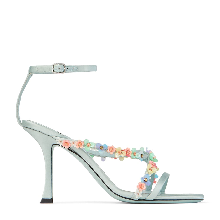Turquoise Blanche 90 Satin Heeled Sandals