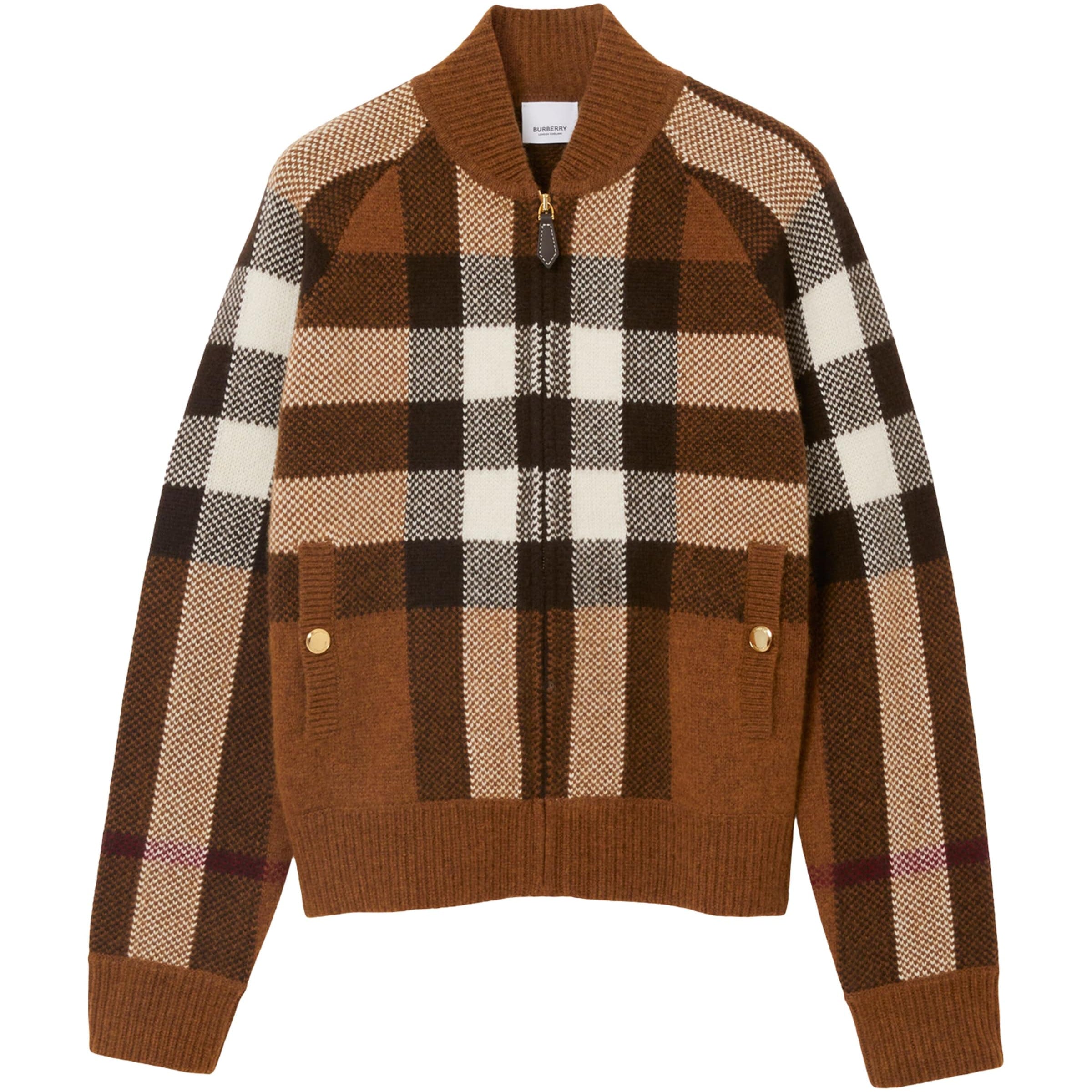 Burberry Brown Wool-Cashmere Check Bomber Jacket