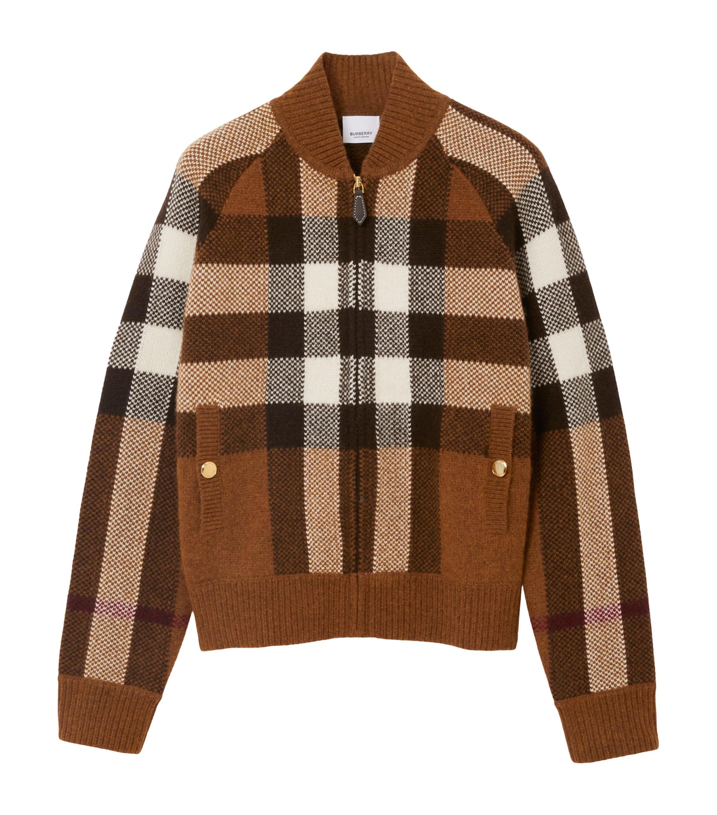 Burberry Brown Wool-Cashmere Check Bomber Jacket