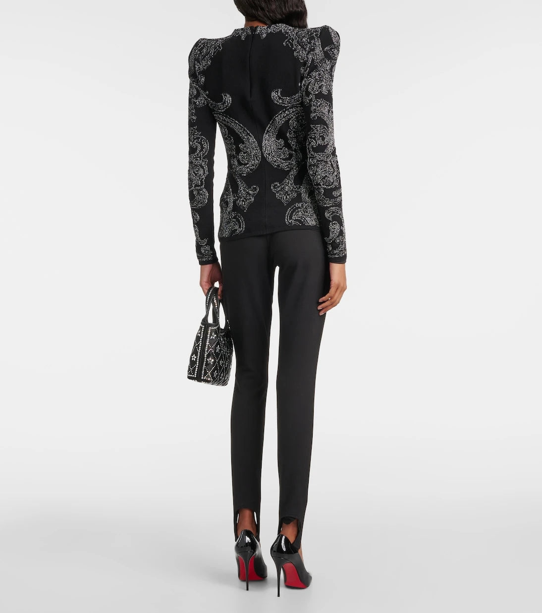 Balmain - بلوزة من مزيج القطن والجرسي بنقشة بيزلي وشعار الماركة