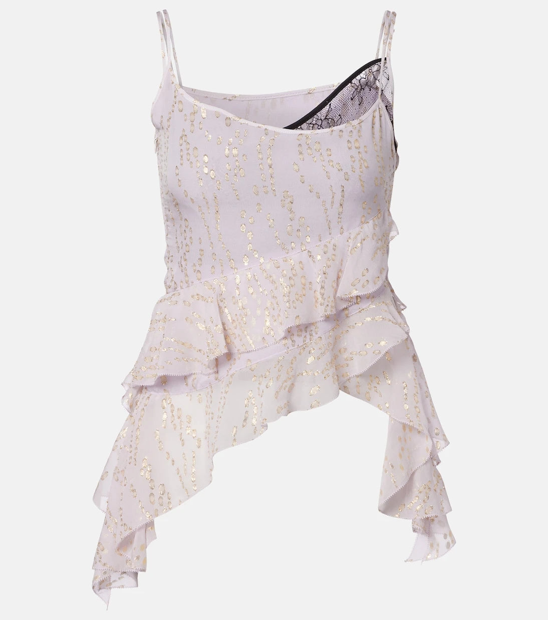 Jacques Wei - Printed ruffled asymmetric silk-blend top