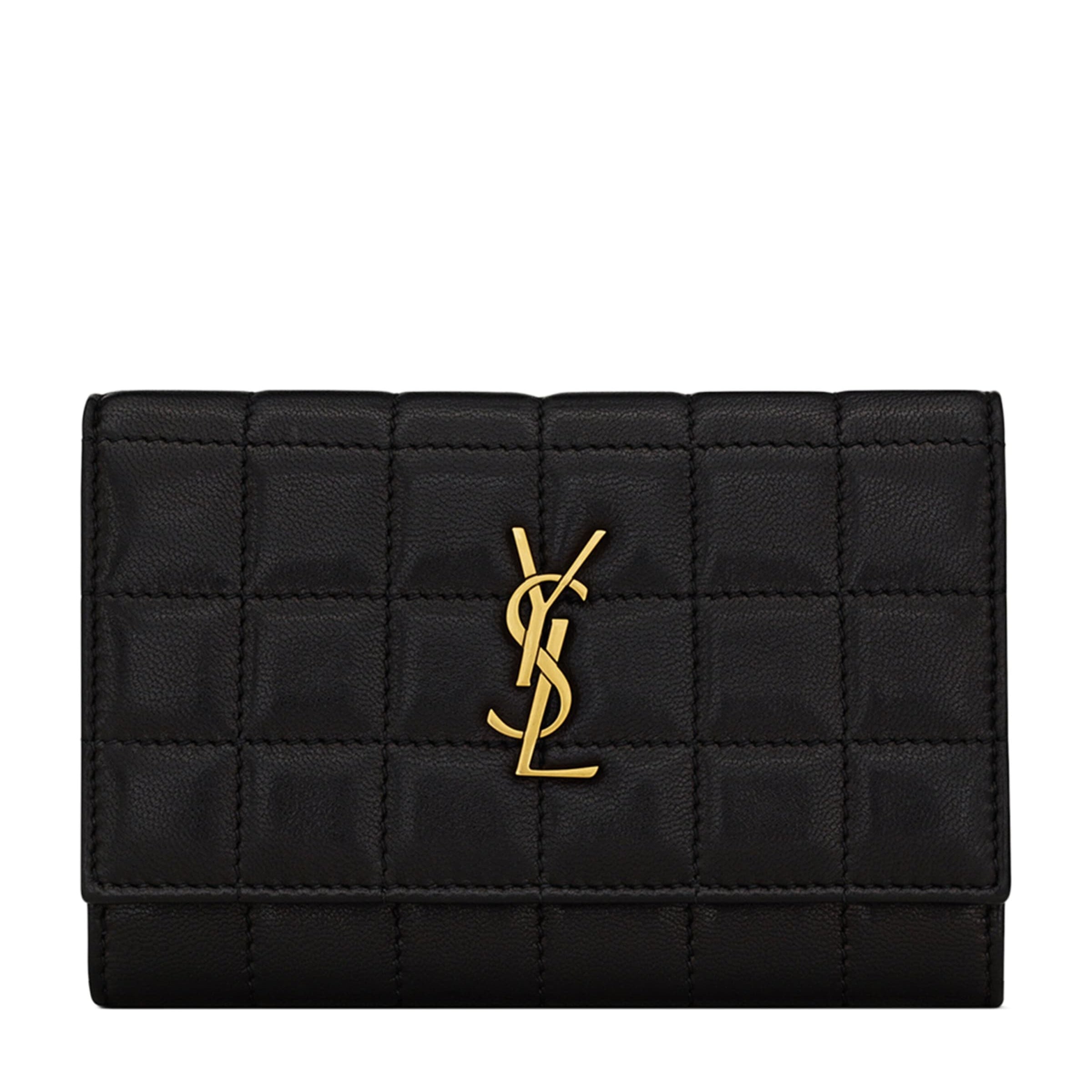 Saint Laurent Black Leather Quilted Monogram Wallet