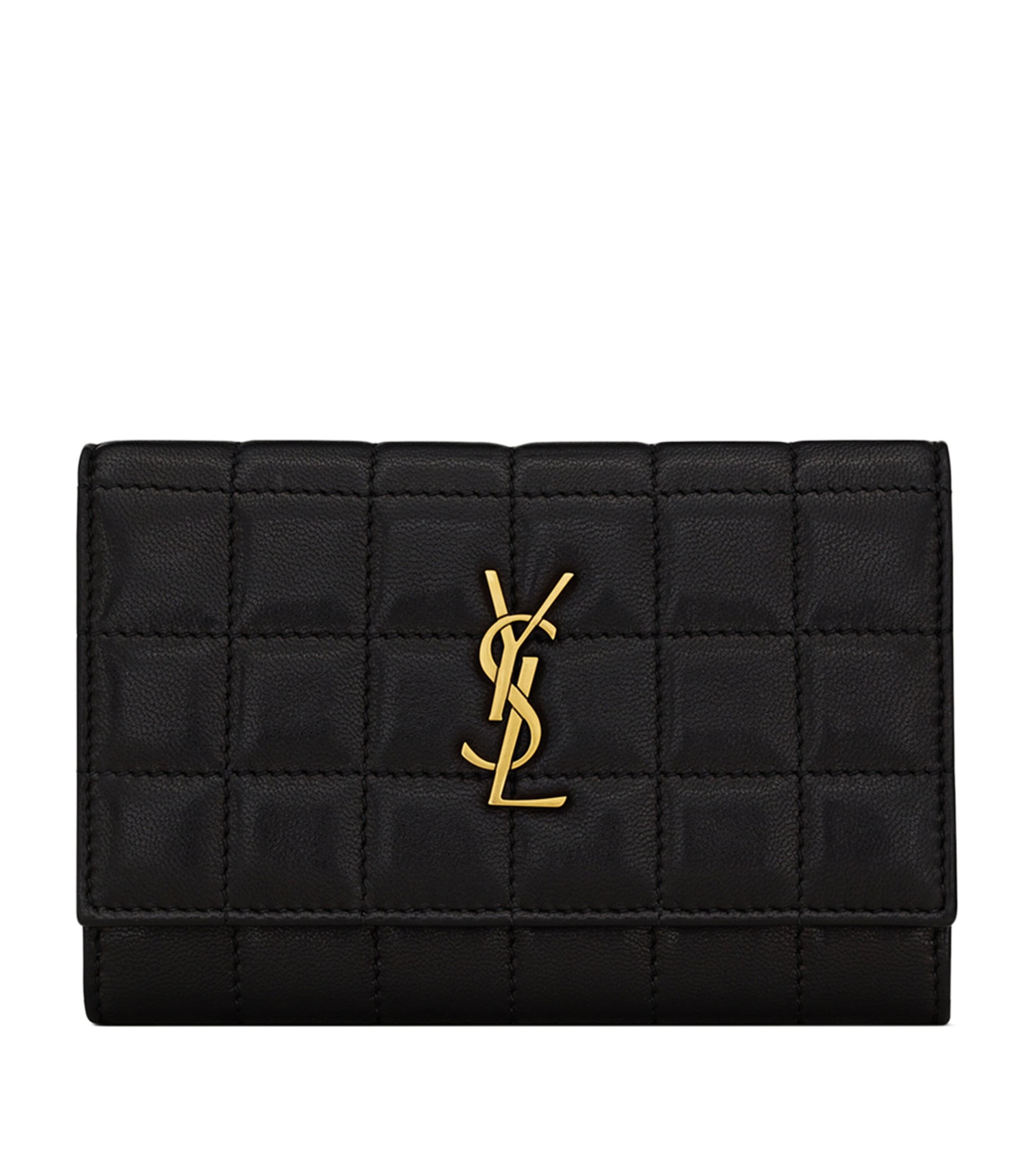 Saint Laurent Black Leather Quilted Monogram Wallet