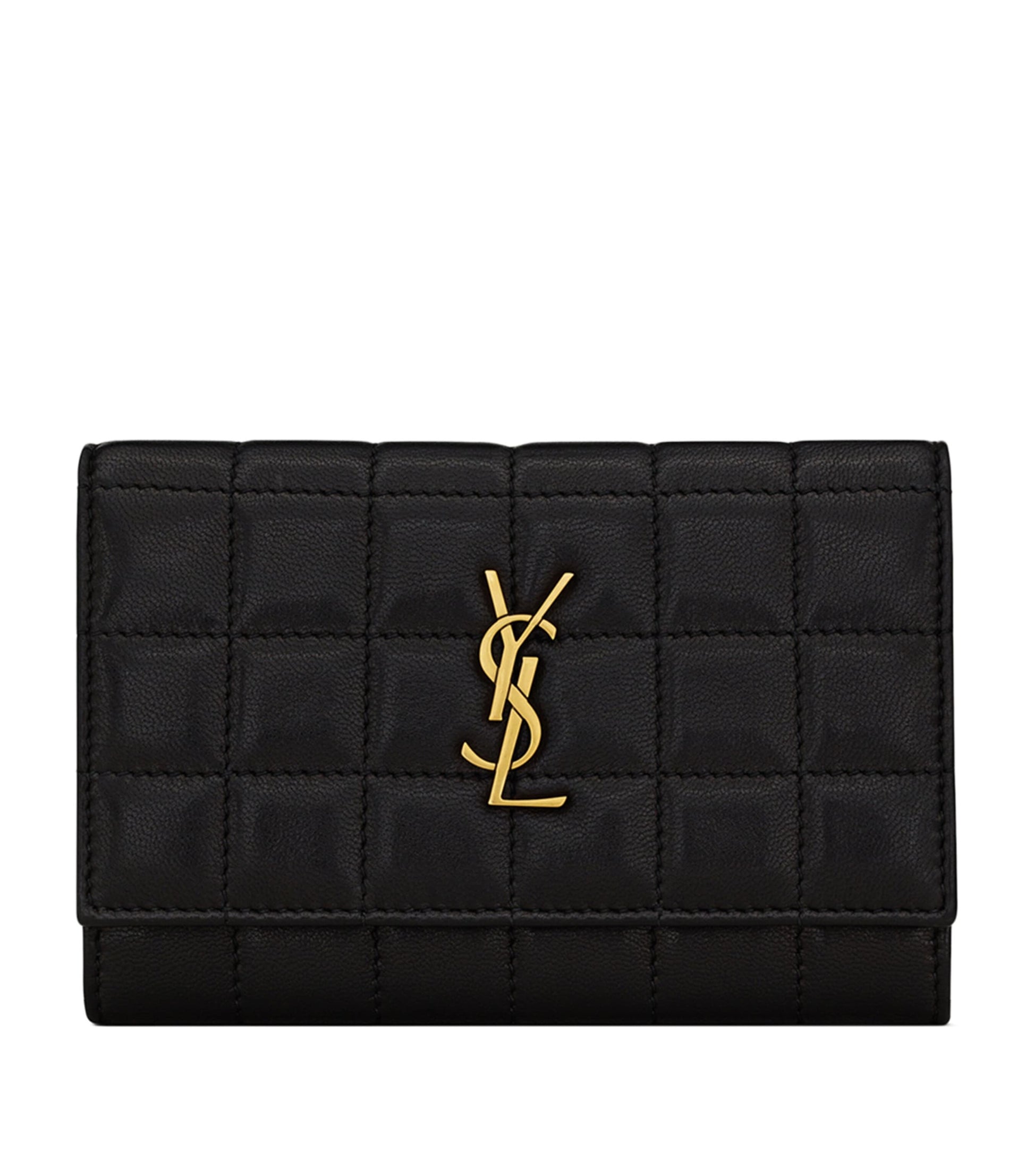 Saint Laurent Black Leather Quilted Monogram Wallet