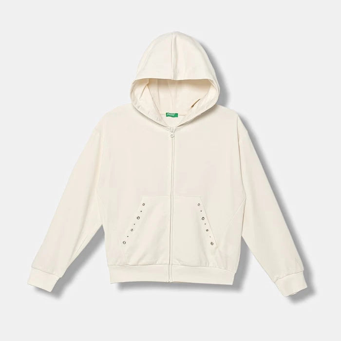 United Colors of Benetton çocuklar için pamuklu fermuarlı kapüşonlu sweatshirt