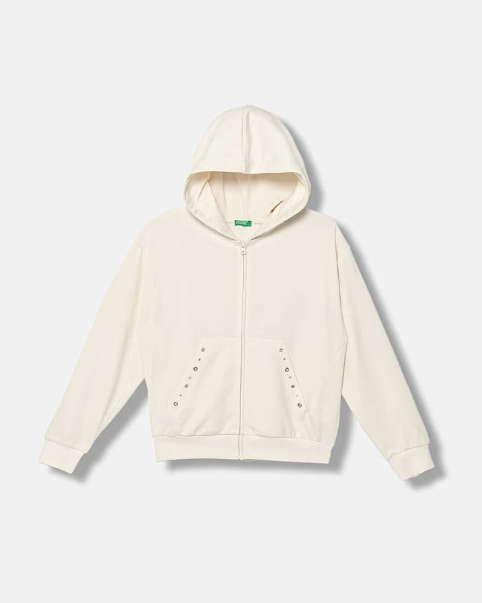 United Colors of Benetton çocuklar için pamuklu fermuarlı kapüşonlu sweatshirt