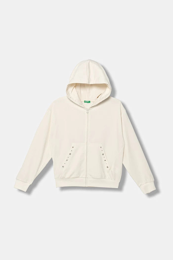 United Colors of Benetton çocuklar için pamuklu fermuarlı kapüşonlu sweatshirt