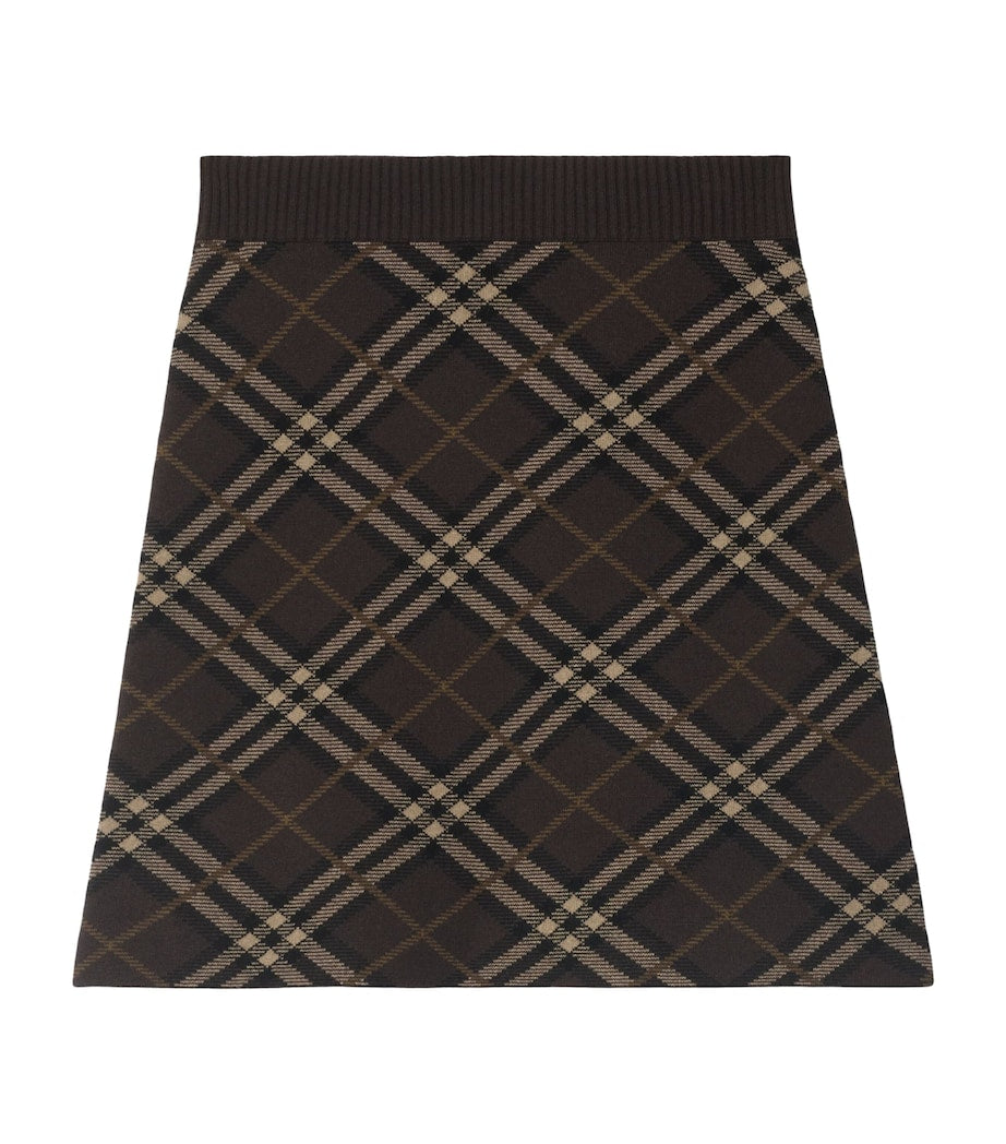Burberry Brown Wool-Cashmere Check Jacquard Mini Skirt