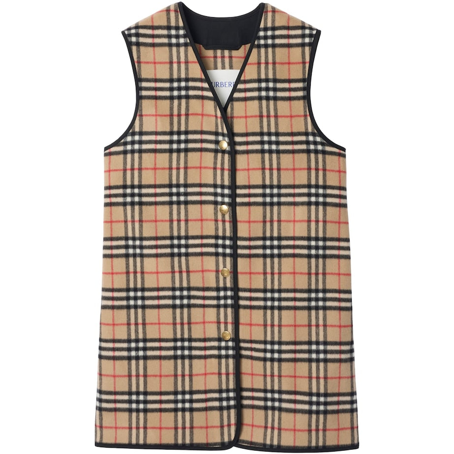 Burberry Beige Wool-Cashmere Check Gilet