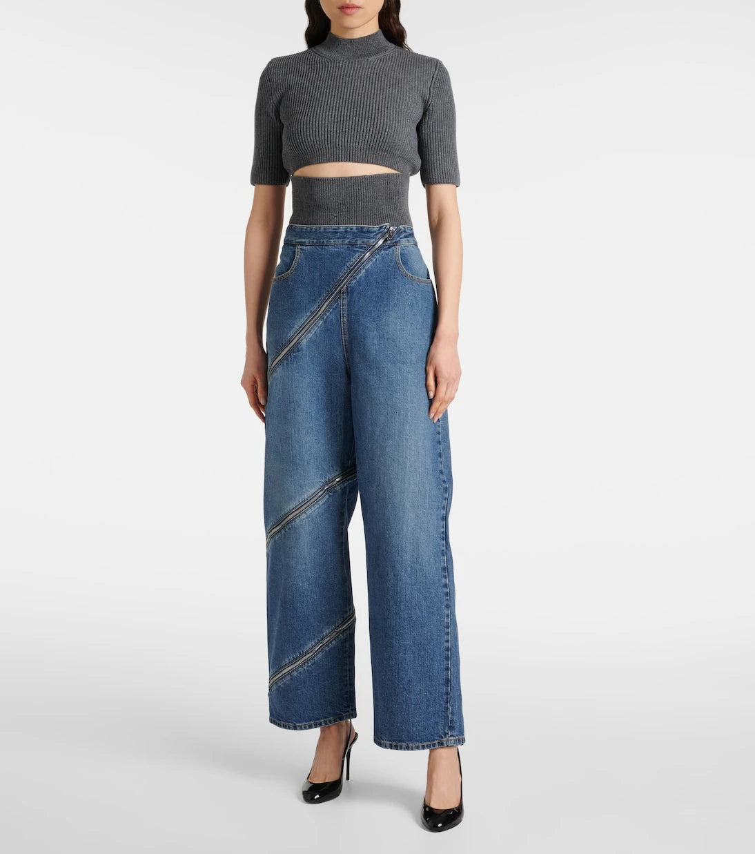 Alaïa - Ribbed-knit cutout wool-blend top