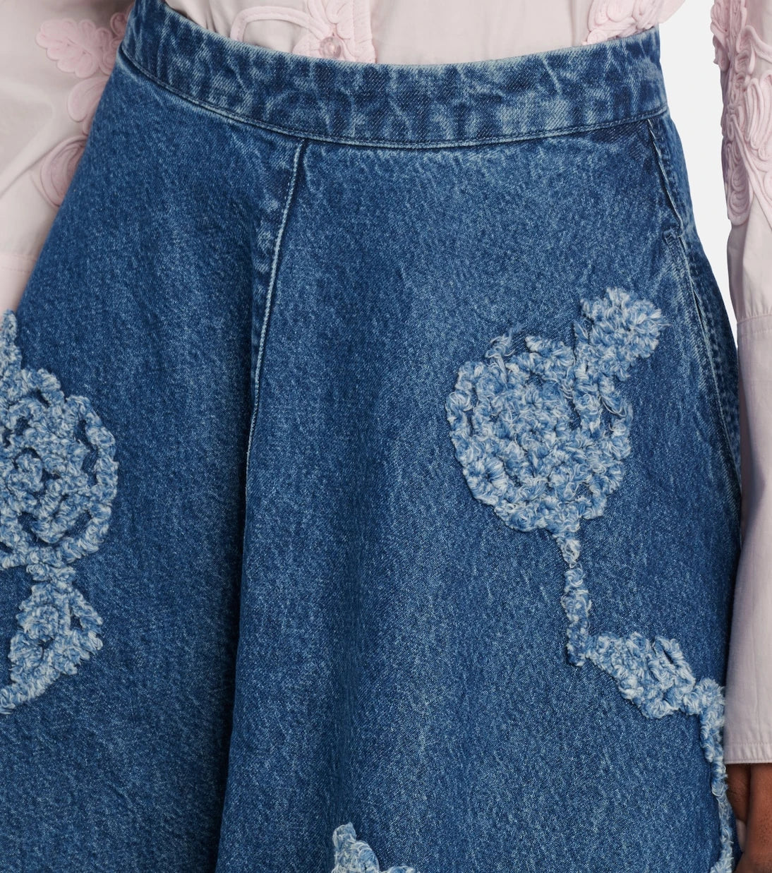 Rotate - Berty embroidered denim midi skirt