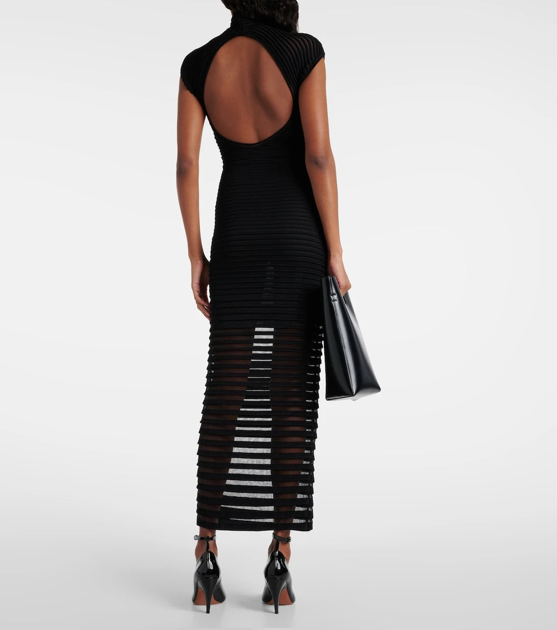 Alaïa - Striped crêpe-paneled gown