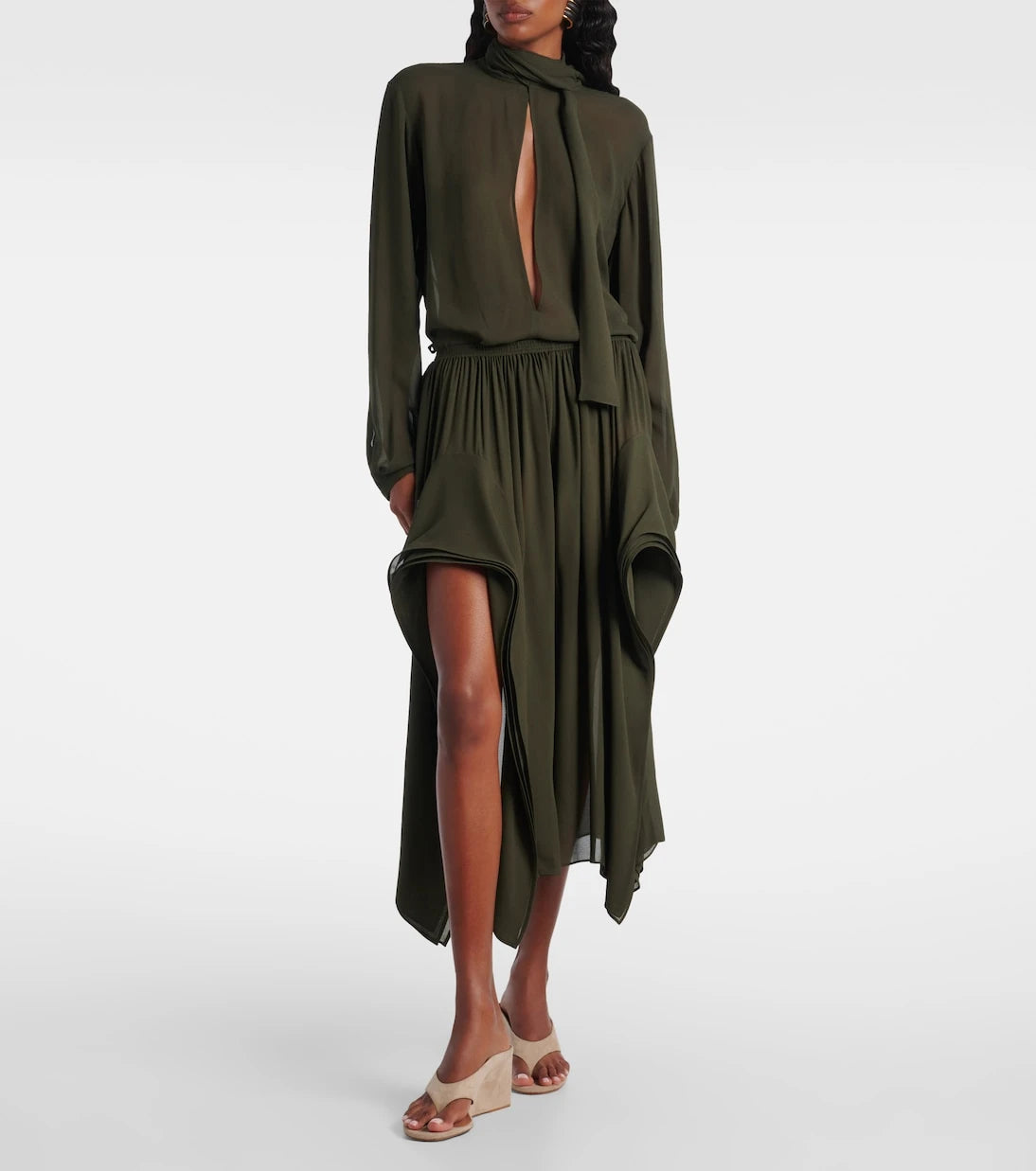 Alaïa - Ruffled georgette wide-leg pants