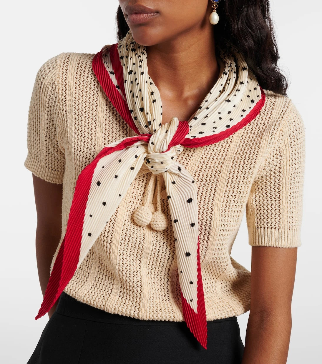Valentino - Pleated polka-dot silk twill scarf