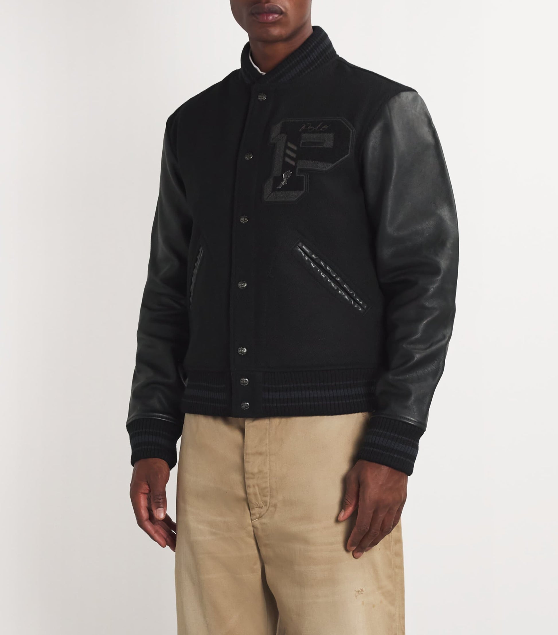 Polo Ralph Lauren Black Wool-Blend Appliqué Bomber Jacket