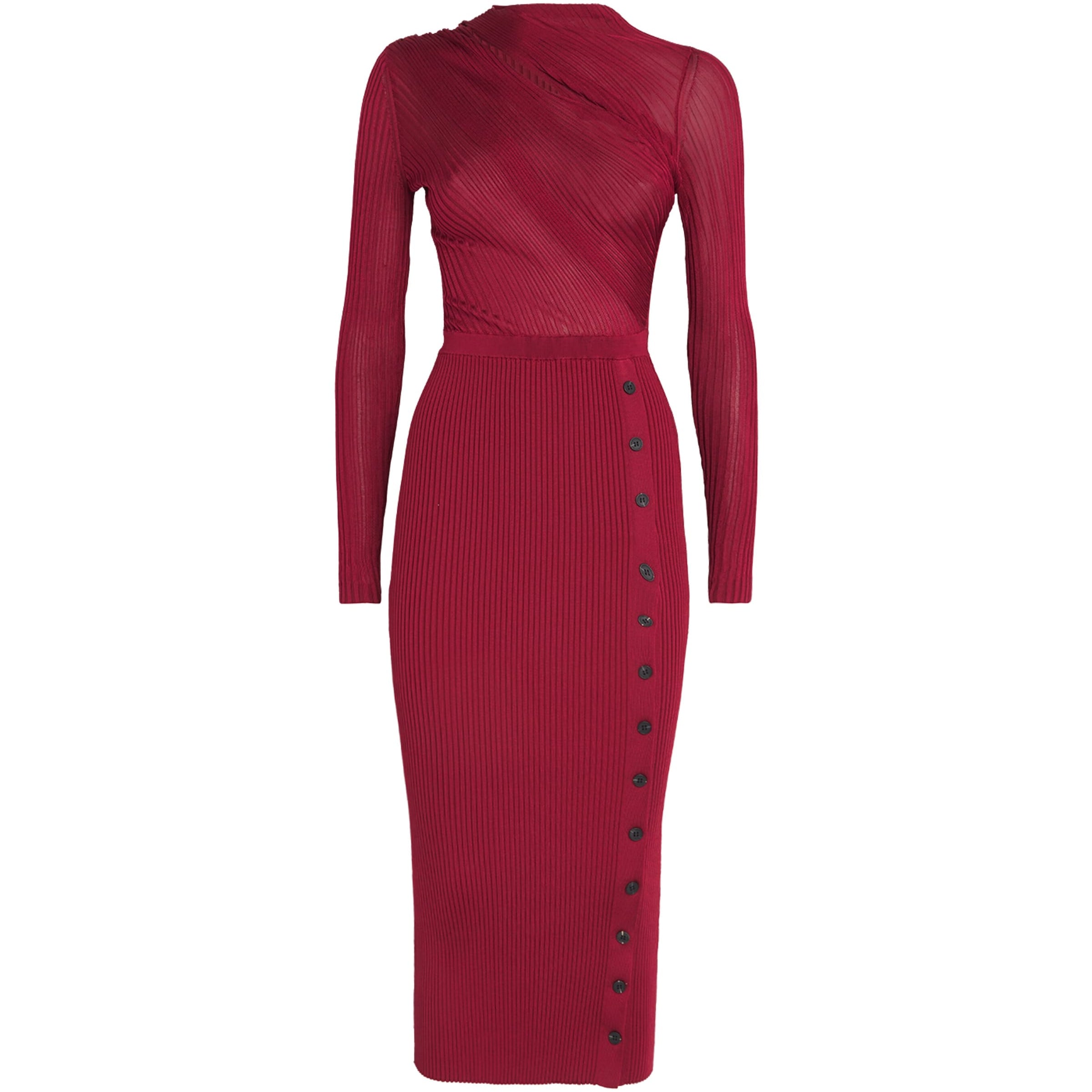 Self-Portrait Burgundy Button-Detail Midi Dress