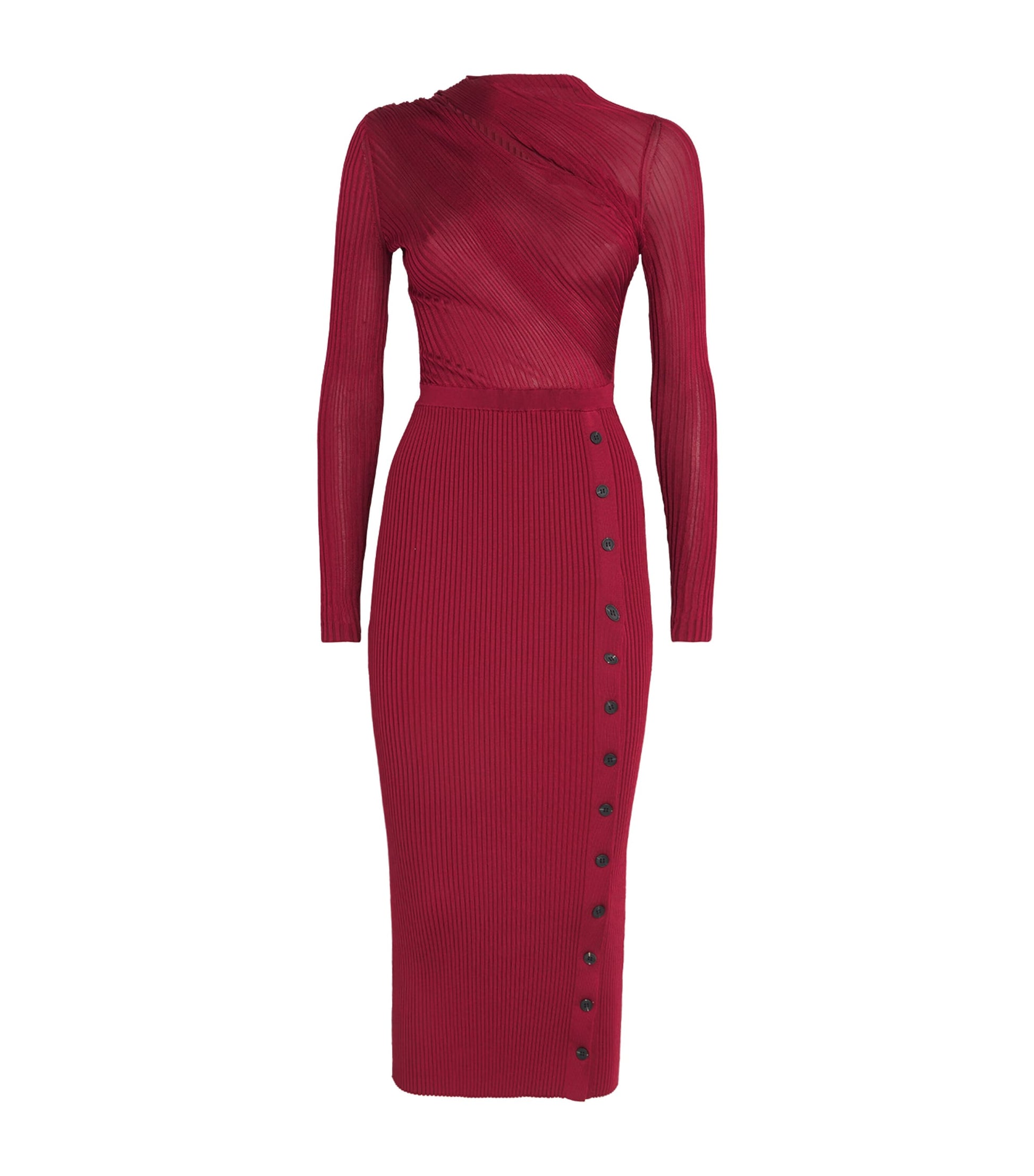 Self-Portrait Burgundy Button-Detail Midi Dress