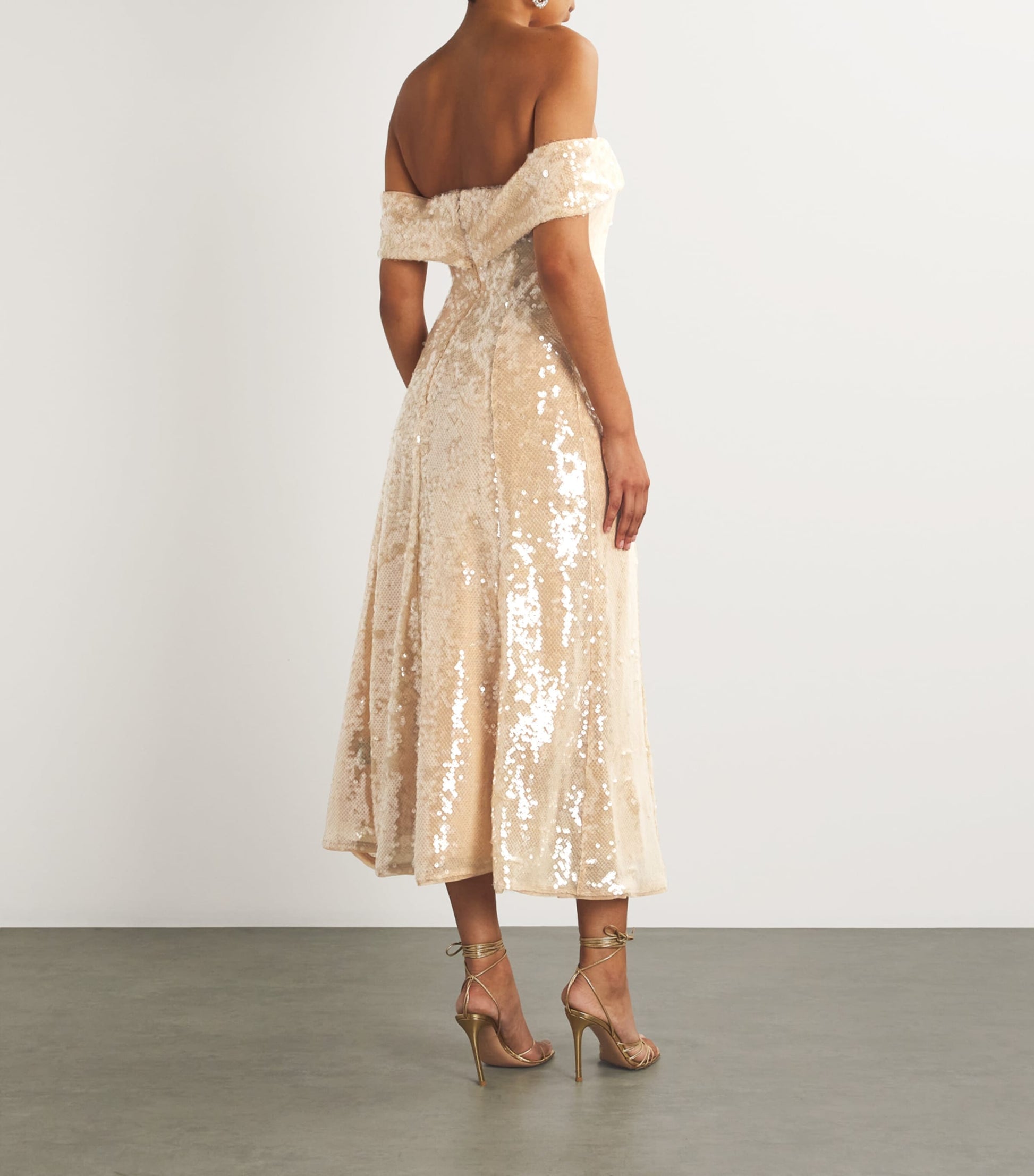 Self-Portrait Gold Embellished Off-The-Shoulder Midi Dress