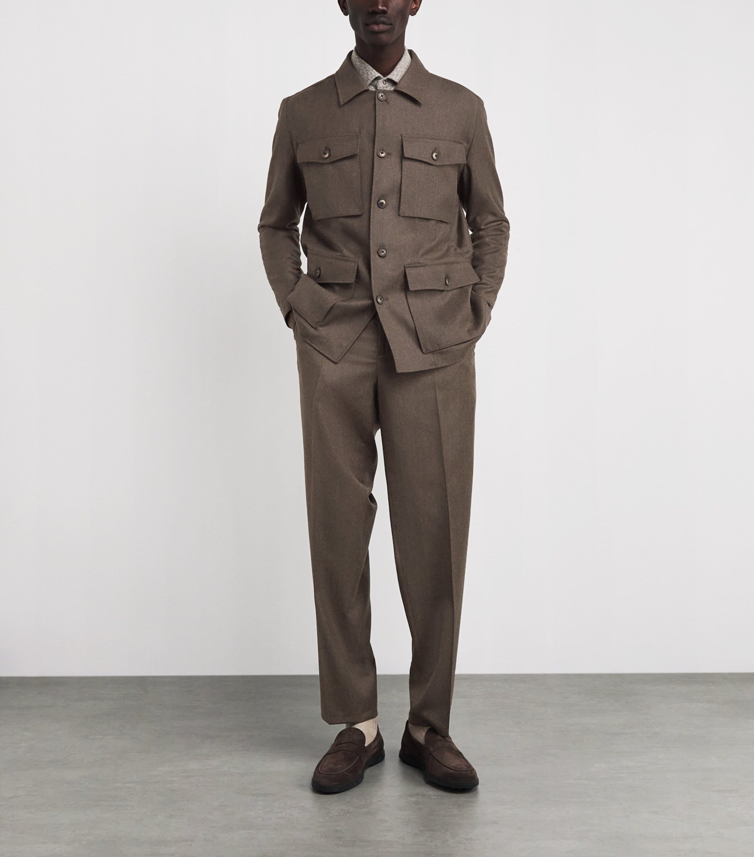 Virgin Wool-Cashmere Flat Front Trousers