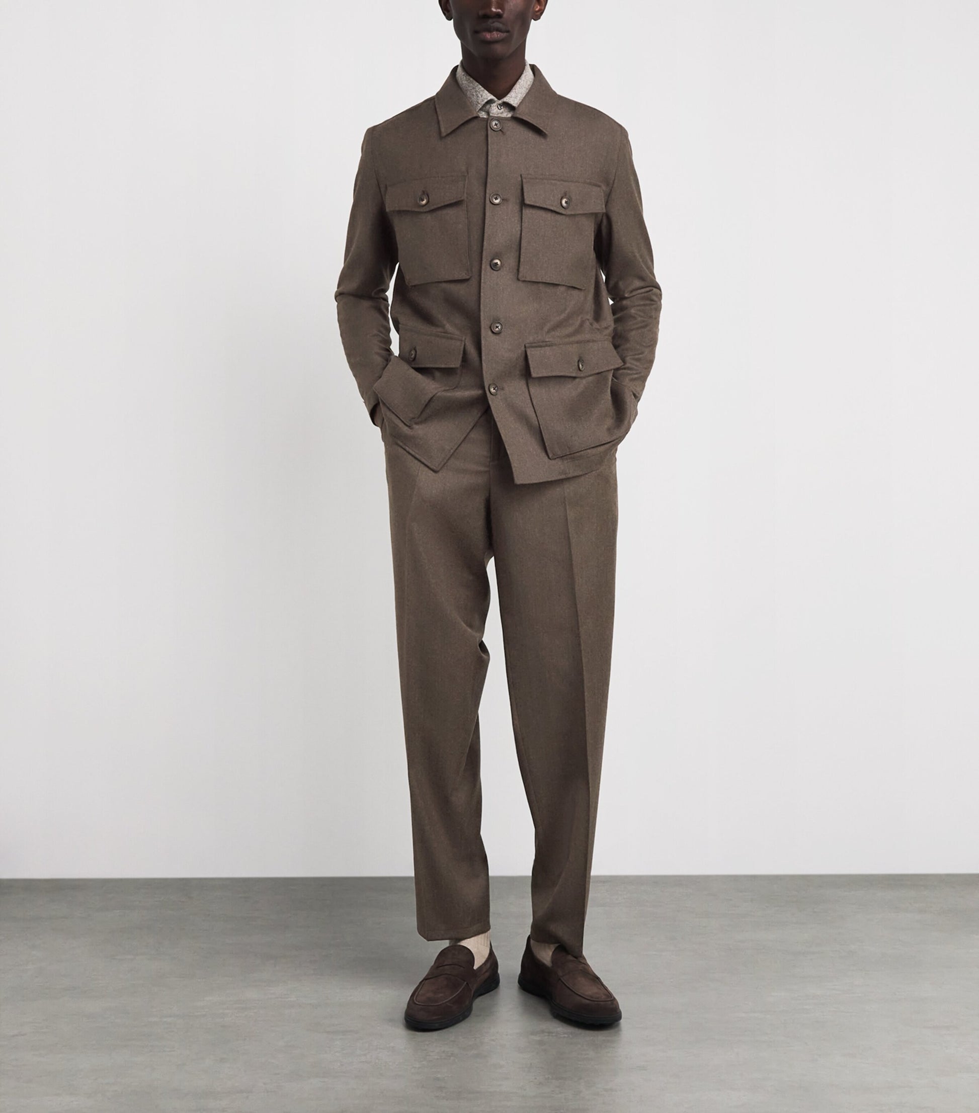 Virgin Wool-Cashmere Flat Front Trousers