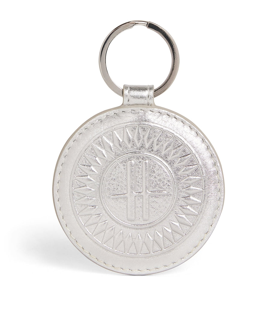 Silver Leather Metallic Circle Keyring