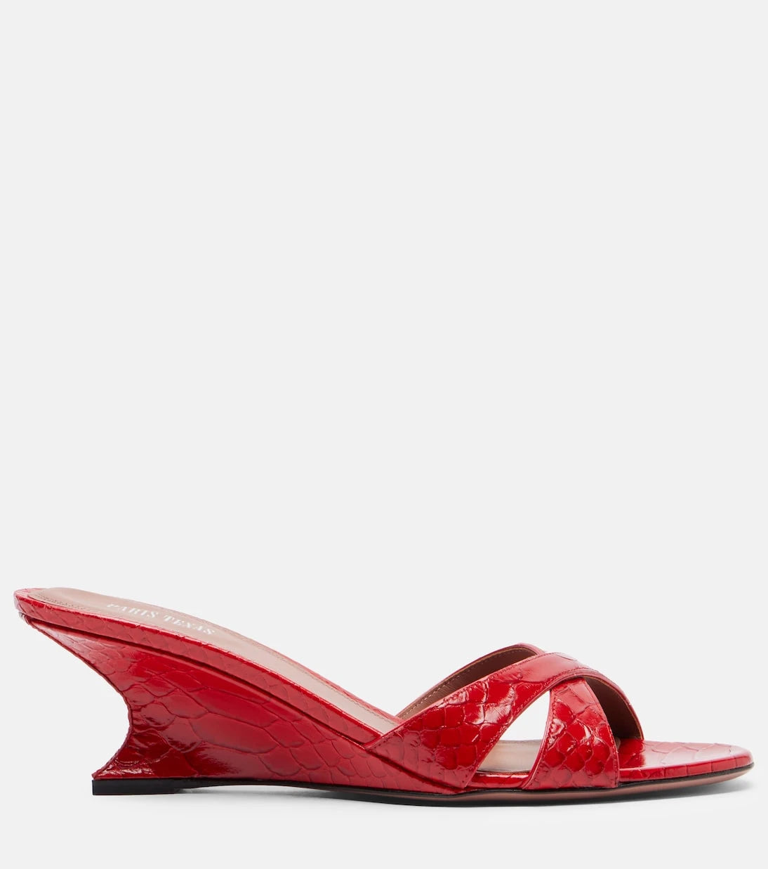Paris Texas - Nina 50 croc-effect patent leather wedge mules