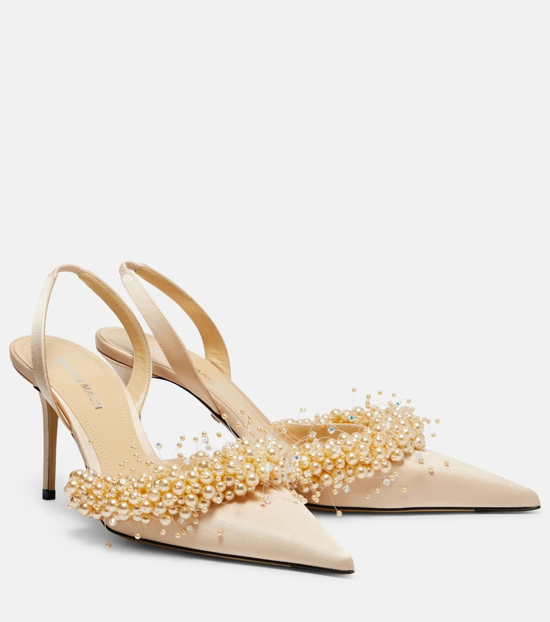 Mach & Mach - Floating Pearls 85 satin slingback pumps